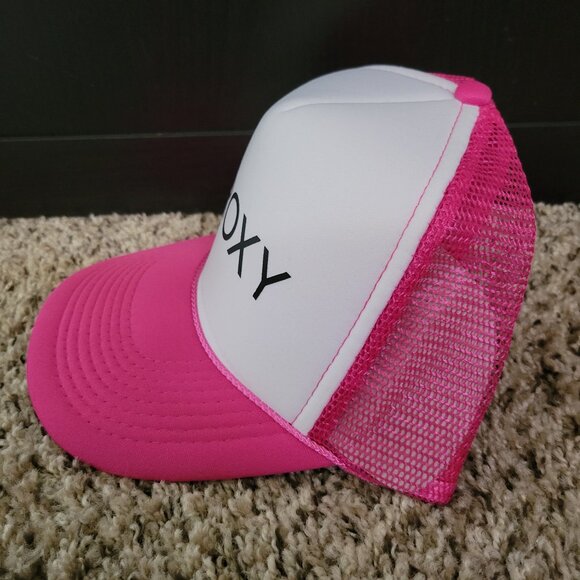 Roxy Womens Trucker Hat Pink White Baseball Ball Cap Logo Mesh Adjustable - Picture 2 of 5